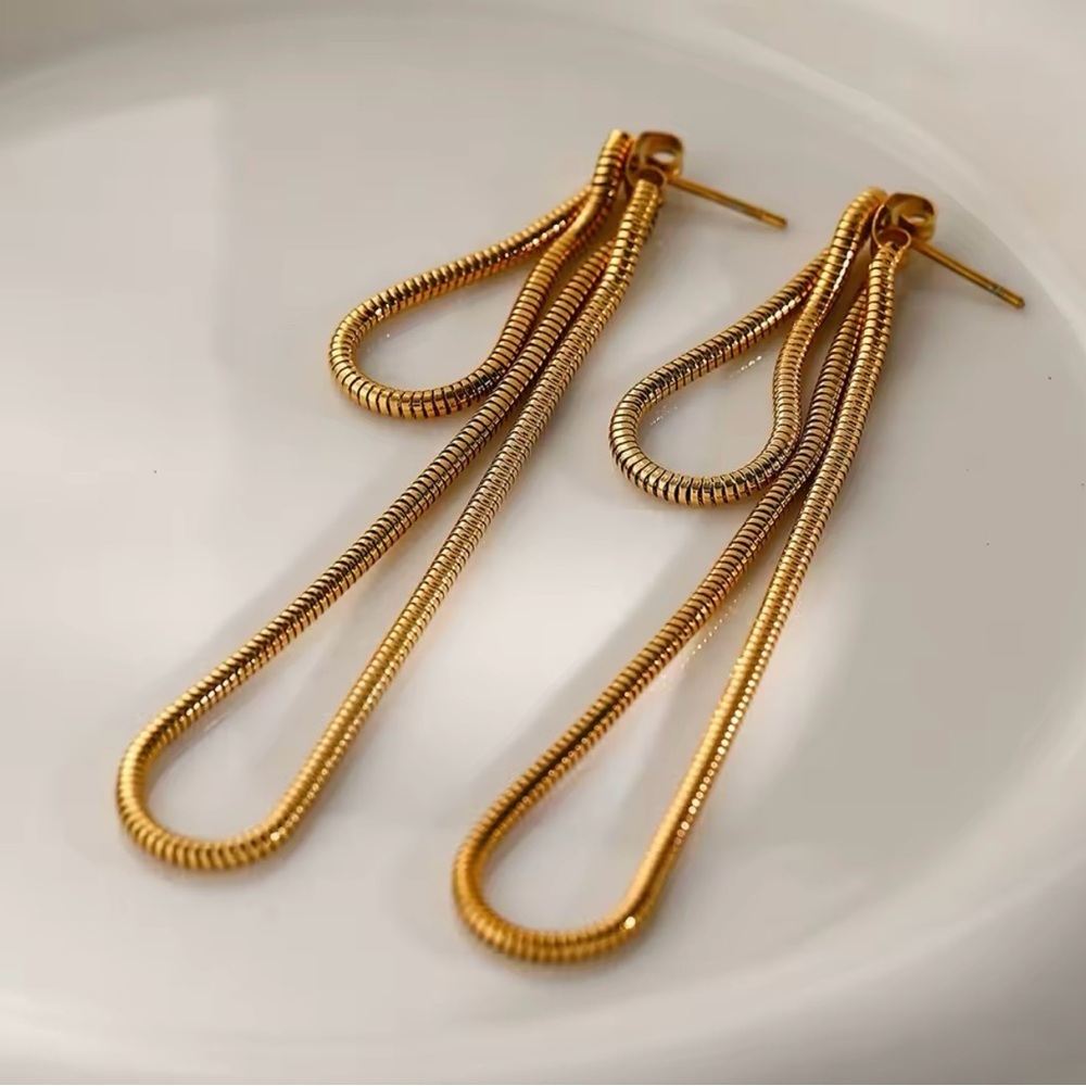 18K Gold Plated Snake Chain Tassel Drop Earrings - Picture 3 of 8